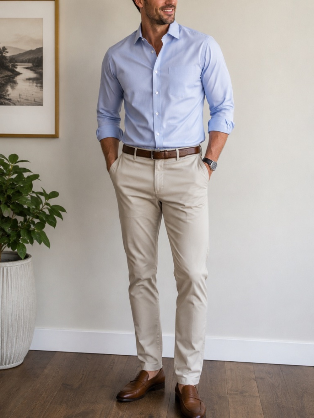 Charles Tyrwhitt Non-Iron Slim Fit Chino Pants 30x30 Khaki Dress Casual